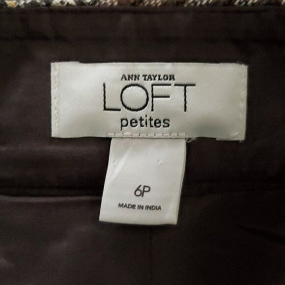 Ann Taylor Loft Wool Plaid A-Line Skirt Sz 6P Petite Cream Brown Yellow Gray - Picture 4 of 5